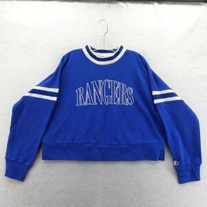 Starter Sweatshirt Womens Medium New York Rangers Blue Y2k Vintage Cropped Logo